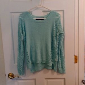 Sea blue sweater with lace/crochet detail